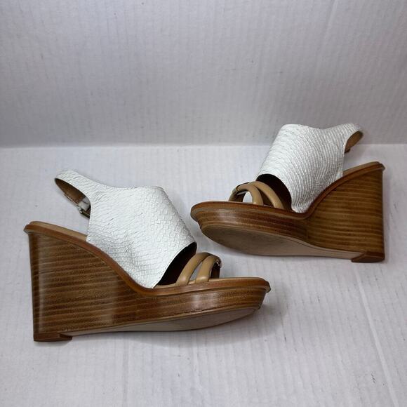 Calvin Klein Size 6.5 Prina Vacation Open Toe Wedge Heels Sandals White Nude - Picture 4 of 9